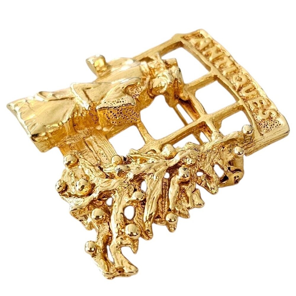 Raffine Gold Tone Brooch Antiques Store Christmas Shoppers Pin, Signed - Picture 2 of 7